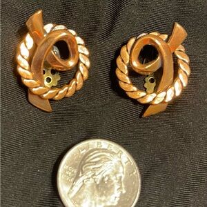 Vintage Geometric Modernist Design Copper Clip-on Earrings